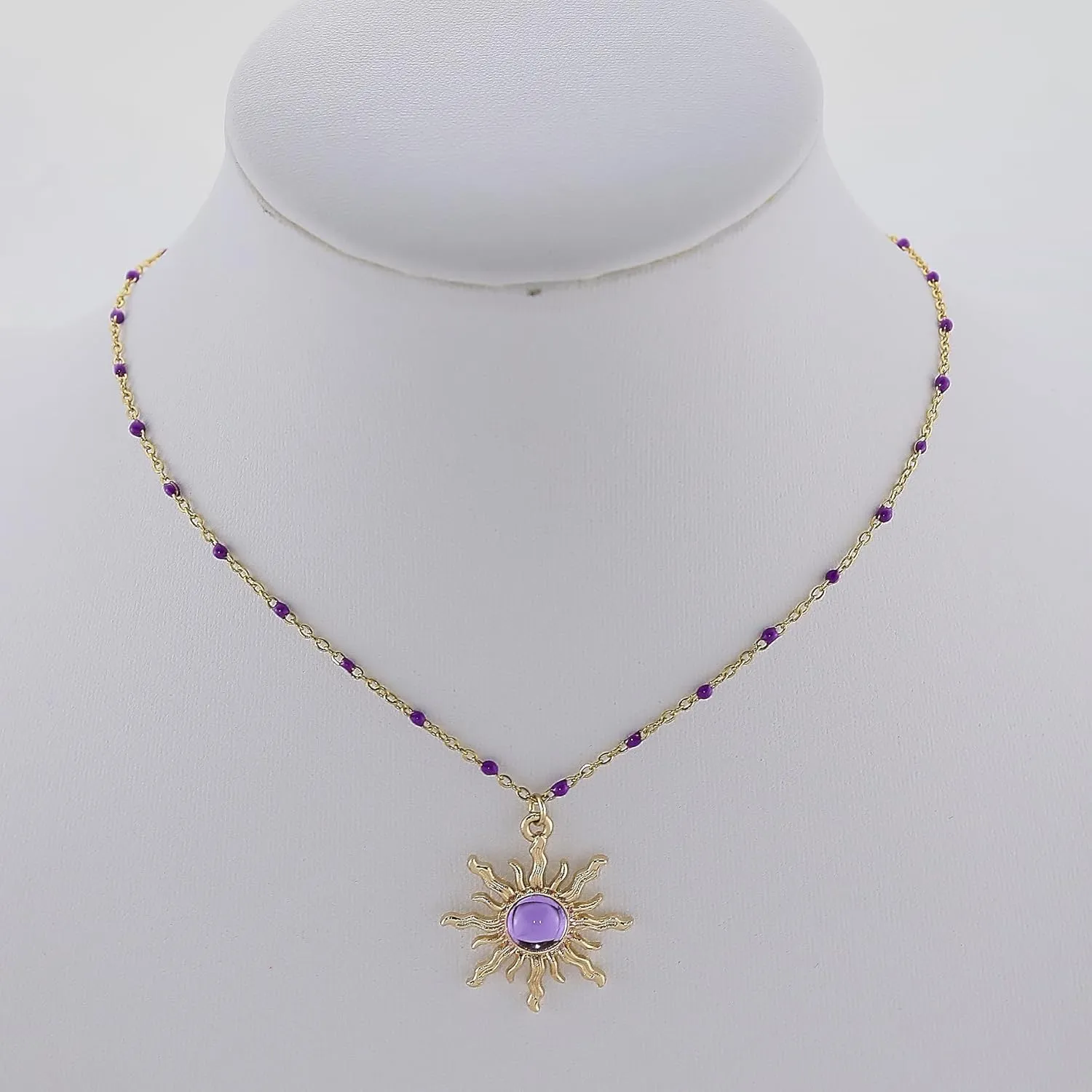 CSIYANJRY99 Crystal Sun Necklace for Women Natural Stone Amethyst Blue Crystal Choker Necklace Rapunzel Costume Accessories Halloween Costume Jewelry