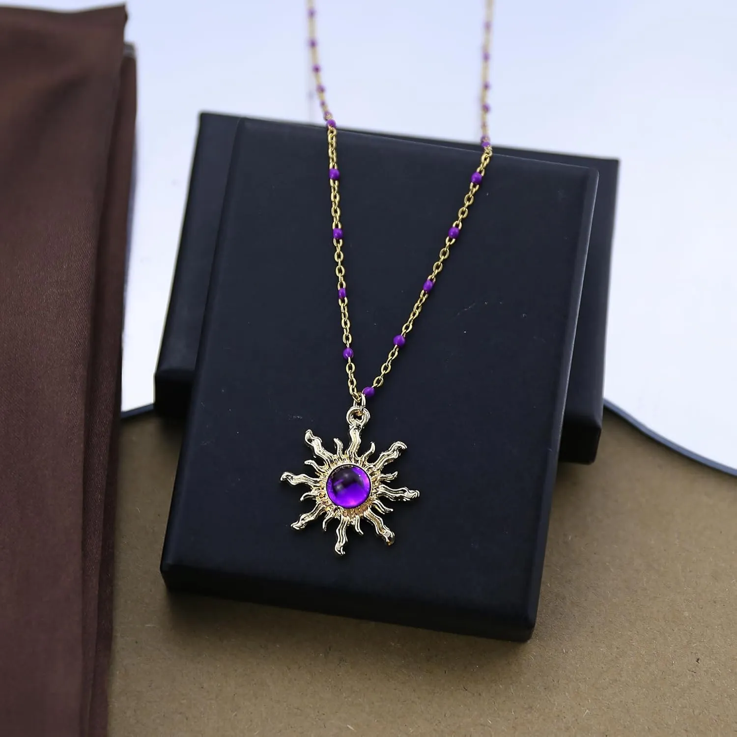 CSIYANJRY99 Crystal Sun Necklace for Women Natural Stone Amethyst Blue Crystal Choker Necklace Rapunzel Costume Accessories Halloween Costume Jewelry