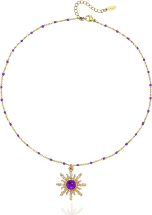 CSIYANJRY99 Crystal Sun Necklace for Women Natural Stone Amethyst Blue Crystal Choker Necklace Rapunzel Costume Accessories Halloween Costume Jewelry