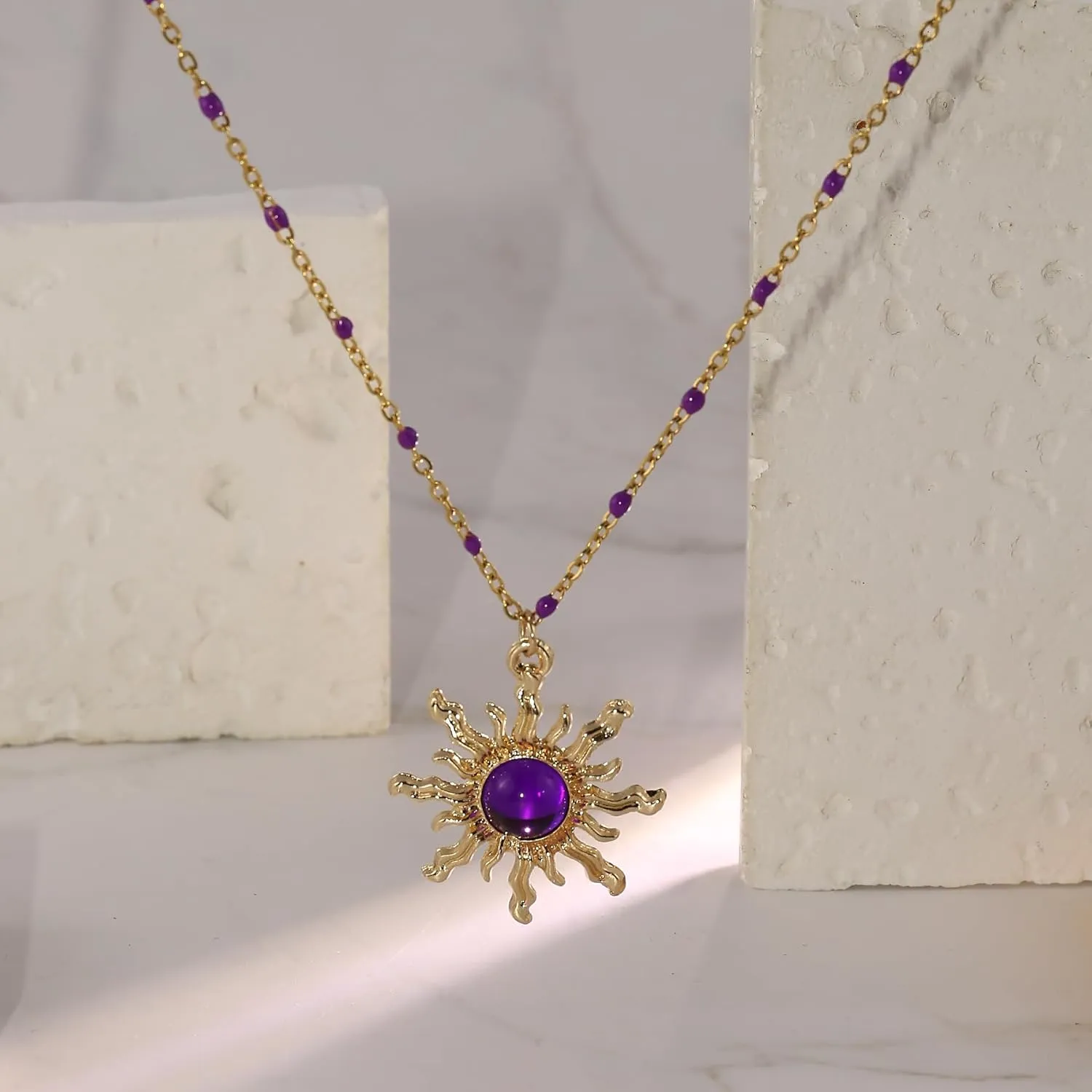 CSIYANJRY99 Crystal Sun Necklace for Women Natural Stone Amethyst Blue Crystal Choker Necklace Rapunzel Costume Accessories Halloween Costume Jewelry