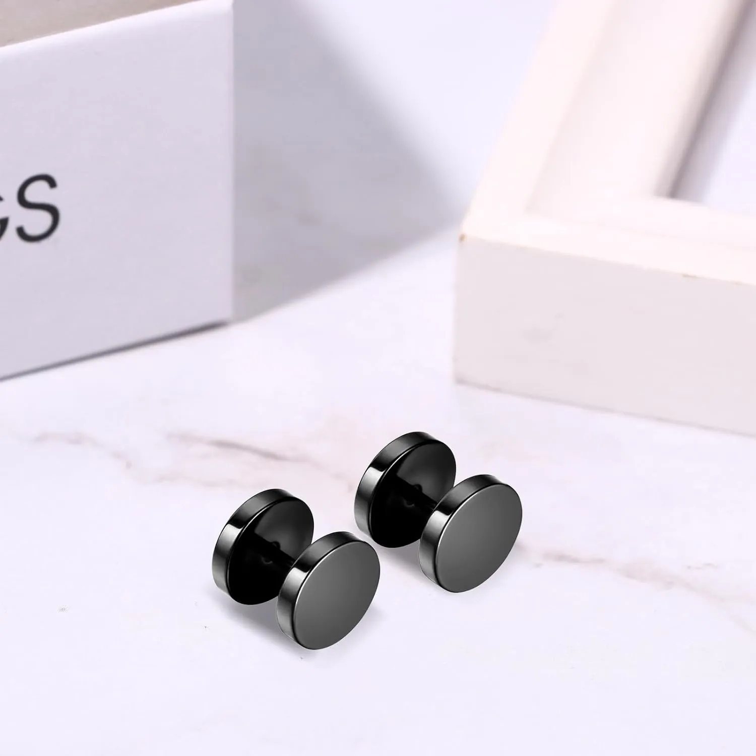 Cupimatch 3Pairs 3mm-12mm Screw Stud Earrings Mens Stainless Steel Cheater Fake Ear Plugs Gauges Illusion Tunnel, Black/Silver/Gold