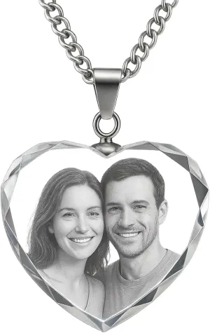 Custom Heart Necklace with Picture, Personalized Necklaces Gift for Mom birthday Dad Wife Women Him Her and Pets, Customized Cute Crystal Pendant Photo