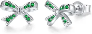 Cute Birthstone Bow Stud Earrings for Girls Women 925 Sterling Silver Bowknot Earrings Valentines Christmas Birthday Gifts for Teens Girls