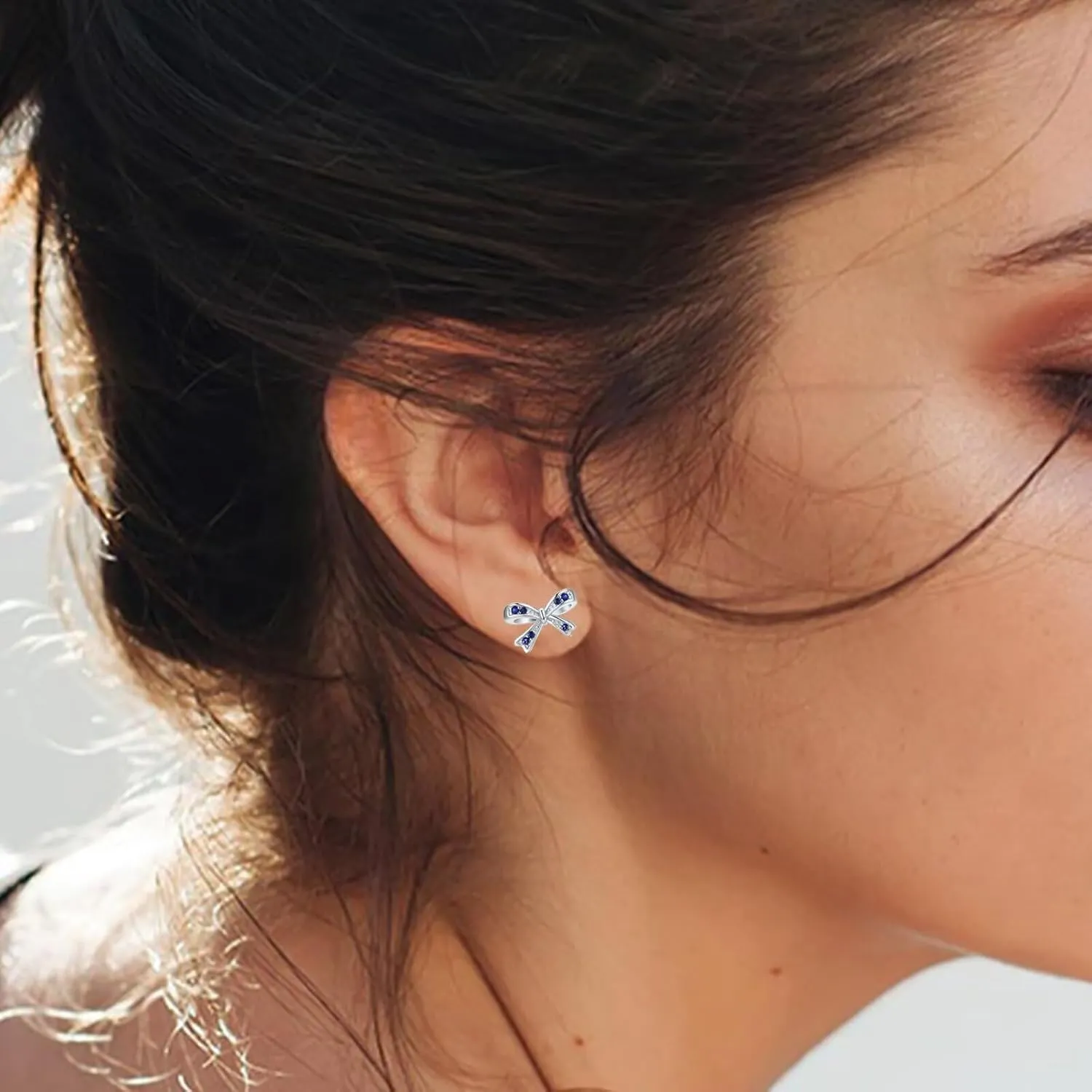 Cute Birthstone Bow Stud Earrings for Girls Women 925 Sterling Silver Bowknot Earrings Valentines Christmas Birthday Gifts for Teens Girls