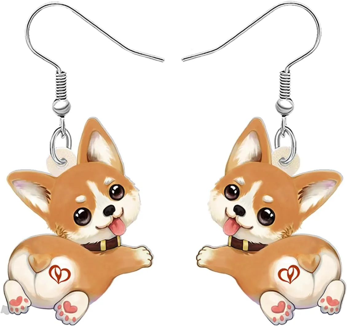 Cute Corgi Earrings Dog Lovers Gifts for Women Pet Dog Owners Mom Acrylic Dangle Puppy Jewelry