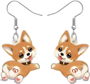 Cute Corgi Earrings Dog Lovers Gifts for Women Pet Dog Owners Mom Acrylic Dangle Puppy Jewelry
