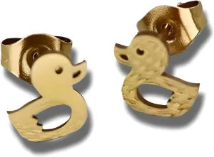 Cute Duck Stud Earrings, Gold Plated, Small Size - Gold, Silver, Black Options - Gift For Duck Lovers'