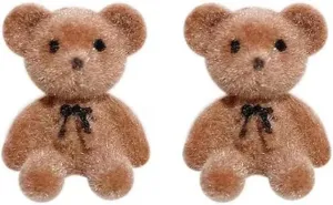 Cute Flocking Bear Stud Earrings for Women Hypoallergenic Minimalist Design, Kawaii Funny Plush Bear Stud Earrings for Women