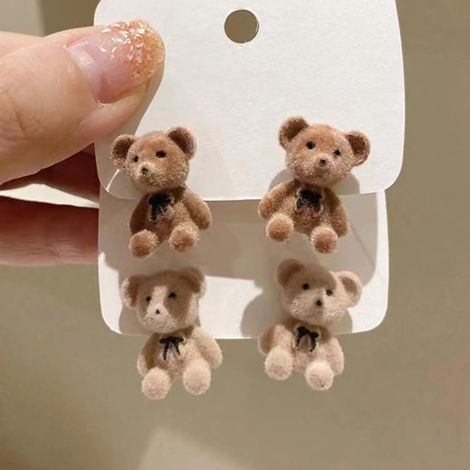 Cute Flocking Bear Stud Earrings for Women Hypoallergenic Minimalist Design, Kawaii Funny Plush Bear Stud Earrings for Women