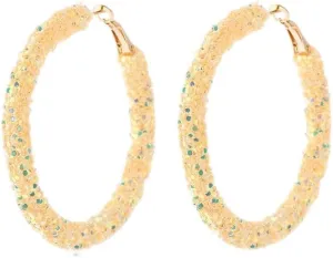 Cute Glitter Sequin Hoop Earrings Gold Plated Round Delicate Rhinestone Pendant Earrings Bling Bling Personality Earrings Boho Chic Jewelry