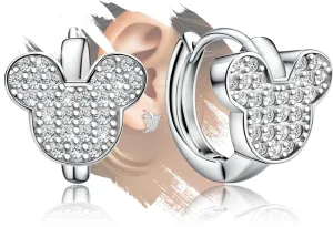 Cute Hoop Earrings for Girls Teens Women - Sterling Silver Hypoallergenic Cubic Zirconia Mouse Earrings Dainty Lovely Loop Earrings Fashion Jewelry Adorable Gifts for Christmas Birthday Daughter