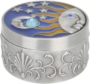 Cute Jewelry Box, Compact Jewelry Organizer, Jewelry Organizer Creative Retro, Round Star and Crescent Trinket Box with Lids Flannelette Lining for Ring Necklaces Earrings Keepsake Organizer