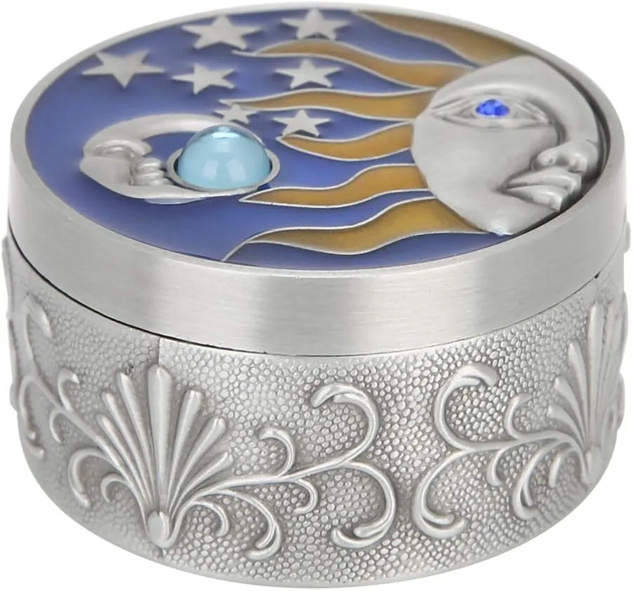 Cute Jewelry Box, Compact Jewelry Organizer, Jewelry Organizer Creative Retro, Round Star and Crescent Trinket Box with Lids Flannelette Lining for Ring Necklaces Earrings Keepsake Organizer