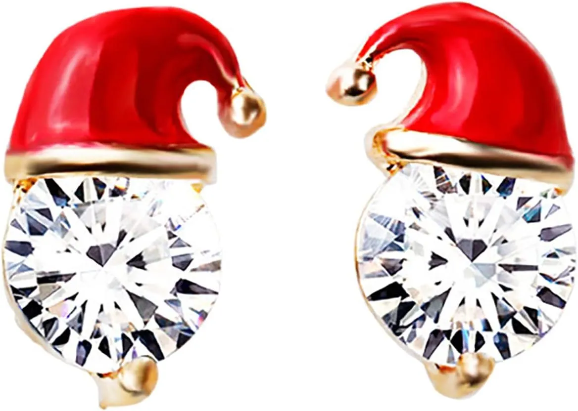 Cute Red Christmas Hat Earring Stud for Women Round Cut Diamond Gemstone Crystal Earrings Jewelry for Her Friend Wife Mom Anniversary Birthday Holiday Mother's Day Gifts amazon Haul Sale Today