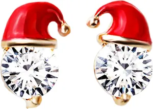 Cute Red Christmas Hat Earring Stud for Women Round Cut Diamond Gemstone Crystal Earrings Jewelry for Her Friend Wife Mom Anniversary Birthday Holiday Mother's Day Gifts amazon Haul Sale Today