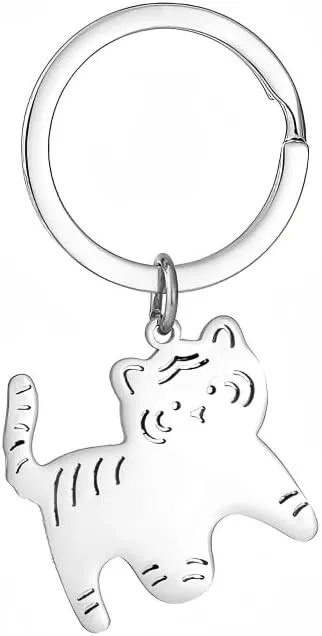 Cute Stainless Steel Tiger Key Chain Animals Keyrings Adorable Gifts for Women Wallet Car Keys Novelty Charms