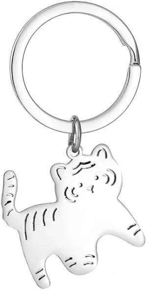 Cute Stainless Steel Tiger Key Chain Animals Keyrings Adorable Gifts for Women Wallet Car Keys Novelty Charms