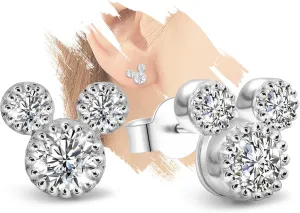Cute Stud Earrings for Girls Teens Women - Sterling Silver Hypoallergenic Cubic Zirconia Mouse Drop Dangle Earrings Dainty Sweet Red Bow Earrings Studs Post Fashion Jewelry Gifts for Christmas
