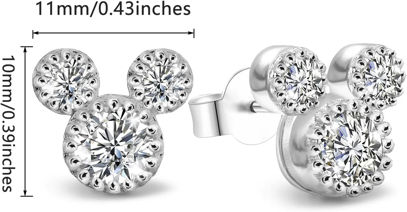 Cute Stud Earrings for Girls Teens Women - Sterling Silver Hypoallergenic Cubic Zirconia Mouse Drop Dangle Earrings Dainty Sweet Red Bow Earrings Studs Post Fashion Jewelry Gifts for Christmas