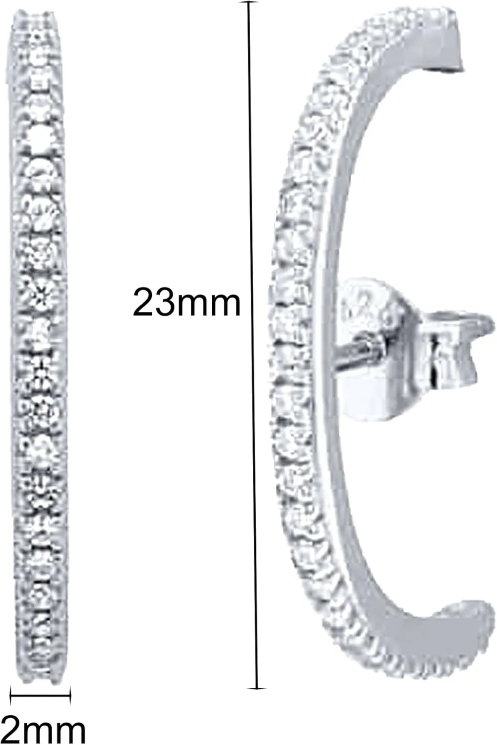 CZ Suspender Cuff Stud Earrings Wrap Earlobe Silver Post Cubic Zirconia Minimalist Jewelry for Women