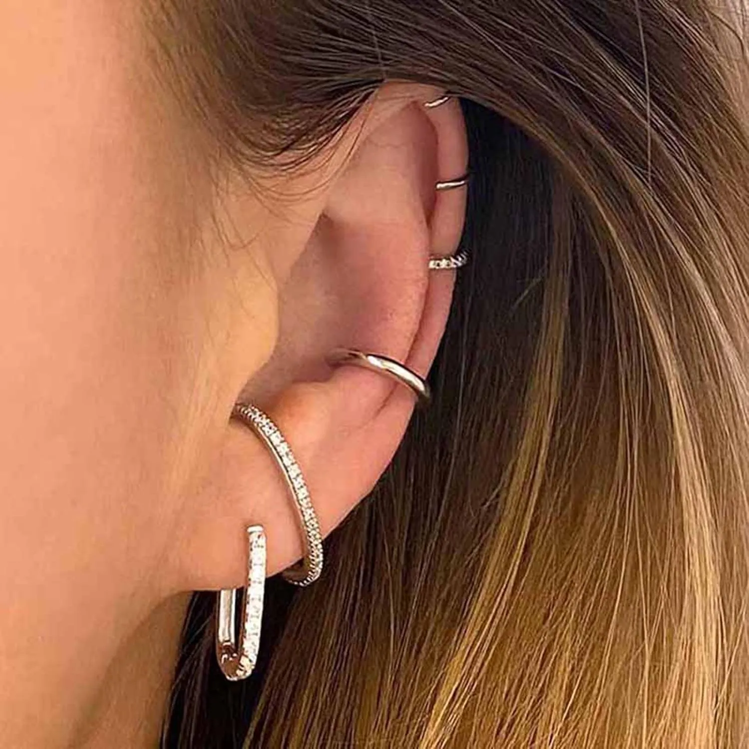CZ Suspender Cuff Stud Earrings Wrap Earlobe Silver Post Cubic Zirconia Minimalist Jewelry for Women