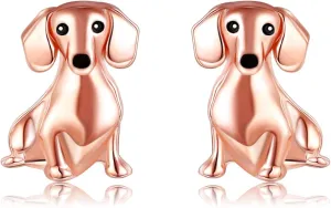 Dachshund Stud Earrings 925 Sterling Silver/Ross Gold Plated/Gold Plated Cute Dachshund Earrings Dog Jewelry Gifts for Women Mom Wife Dachshund Lovers