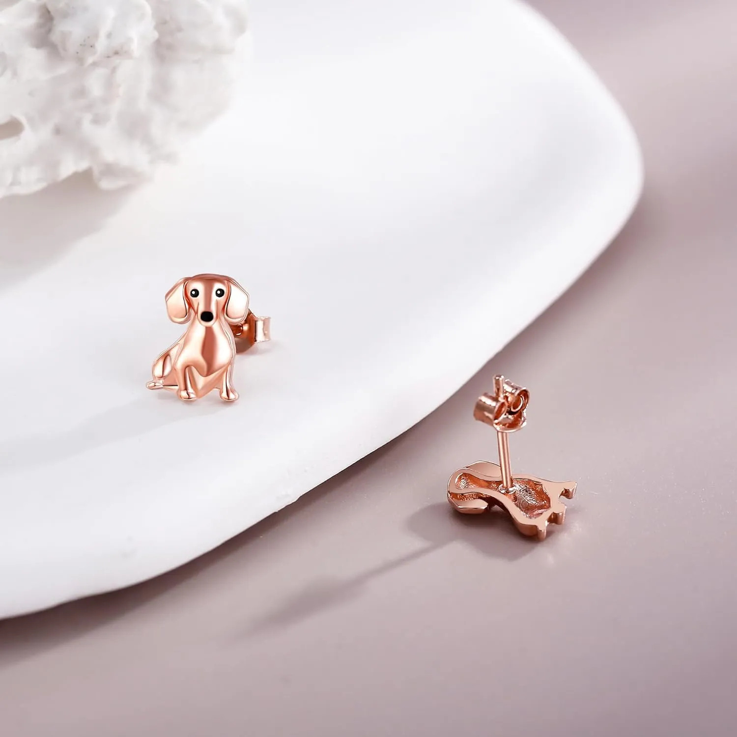 Dachshund Stud Earrings 925 Sterling Silver/Ross Gold Plated/Gold Plated Cute Dachshund Earrings Dog Jewelry Gifts for Women Mom Wife Dachshund Lovers