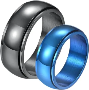 Daesar Couple Wedding Rings Set, Engagement Rings for Men and Women Set Stainless Steel Spinner Ring Polished Round 8MM Black Blue