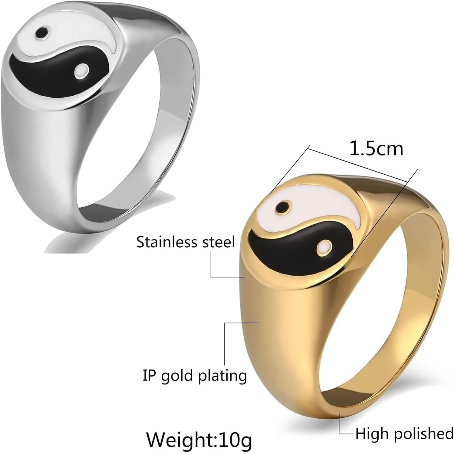 Daesar Couples Wedding Rings Sets, Engagement Ring for Women and Men Stainless Steel Polished Yin Yang Silver Gold
