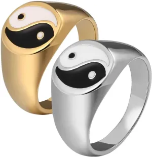 Daesar Couples Wedding Rings Sets, Engagement Ring for Women and Men Stainless Steel Polished Yin Yang Silver Gold