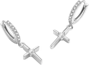 Dainty Cross Dangle Hoop Earrings Cubic Zirconia Crystal Drop Tiny Small Huggie Hoops Earring Piercing Cuffs Fashion Faith Jewelry Gifts for Women Girls Bff