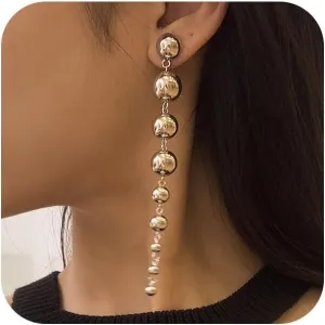 Dainty Gold Long Balls Beaded Dangle Earrings for Women Personalized Silver Round Ball Tassel Statement Earring Vintage Punk Hippie Prom Formal Jewelry