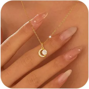 Dainty Lucky Leaf Necklace for Women 925 Sterling Silver Trendy 14K Gold Plating Cute White CZ Flowers Pendant Choker Necklaces to Daughter Mom Minimalist Stackable Chain Wedding Prom Brides Jewelry