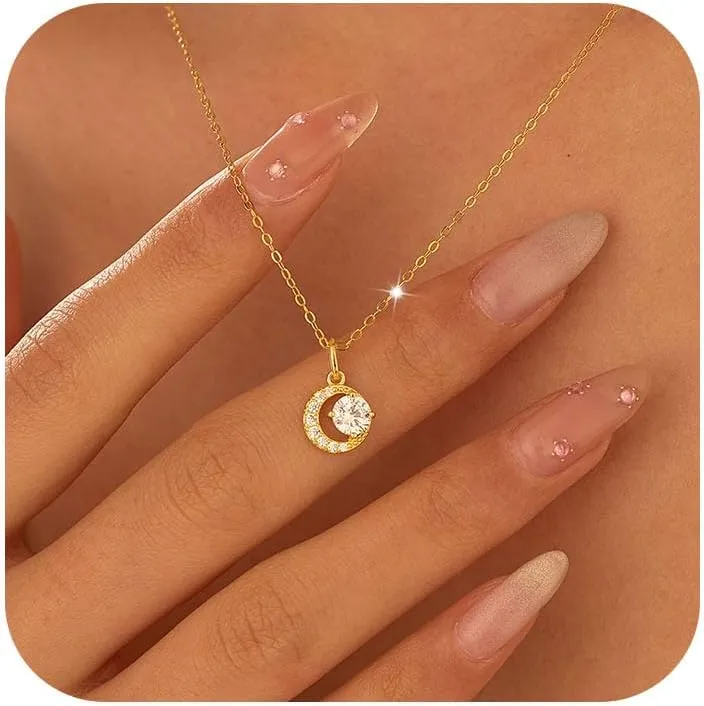 Dainty Lucky Leaf Necklace for Women 925 Sterling Silver Trendy 14K Gold Plating Cute White CZ Flowers Pendant Choker Necklaces to Daughter Mom Minimalist Stackable Chain Wedding Prom Brides Jewelry