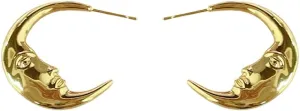 Dainty Moon Half Hoop Earrings for Women 14K Real Gold Plated Abstract Portrait Unique Huggie Open Hoops Hypoallergenic Fashion Jewelry Gift