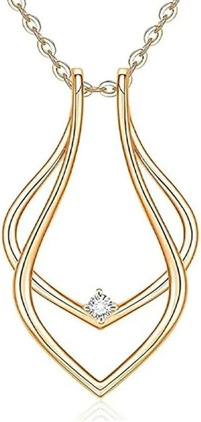 Dainty Waterdrop Ring Holder Necklace for Women Men CZ Simple Ring Keeper Necklaces Geometric Pendant Bride Wedding Engagement Saver Jewelry for Wife Girlfriend Mother