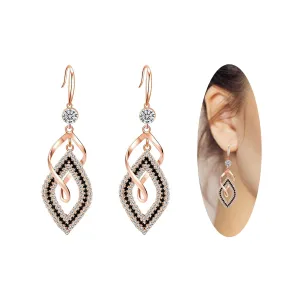 Dangle Earrings for Women, 925 Sterling Silver Handmade Linear Swirl Wire Bohemian Boho 14K Gold Diamonds Earrings Hypoallergenic Fashion Jewelry Gifts for women (Rose Gold)