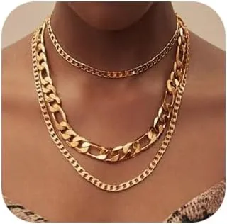Denifery Punk Cuban Link Chain Choker Necklace Chunky Curb Chain Necklace Chic Layered Clavicle Necklace Hiphop Accessories for Women