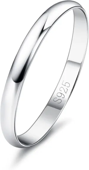 Diamday S925 Sterling Silver Rings for Women Men High Polished Sterling Silver Band Thumb Stackable Ring Comfort Fit 1mm 2mm 4mm