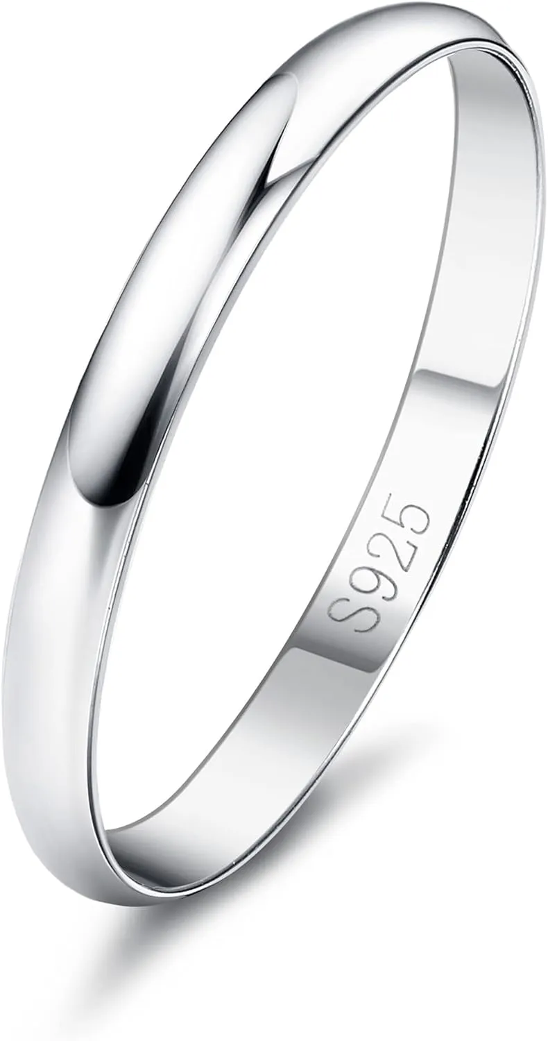 Diamday S925 Sterling Silver Rings for Women Men High Polished Sterling Silver Band Thumb Stackable Ring Comfort Fit 1mm 2mm 4mm