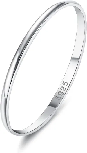 Diamday S925 Sterling Silver Rings for Women Men High Polished Sterling Silver Band Thumb Stackable Ring Comfort Fit 1mm 2mm 4mm