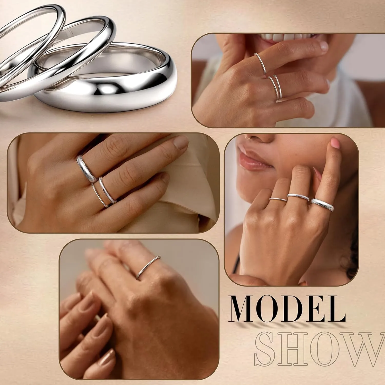 Diamday S925 Sterling Silver Rings for Women Men High Polished Sterling Silver Band Thumb Stackable Ring Comfort Fit 1mm 2mm 4mm