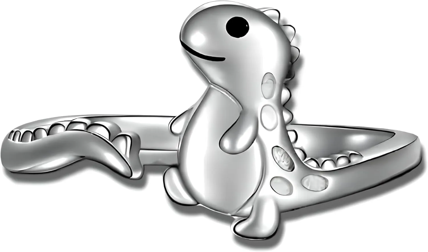 Dinosaur T-Rex Adjustable Ring, Sterling Silver, Cute Cartoon Design - Gift for Dinosaur Lovers