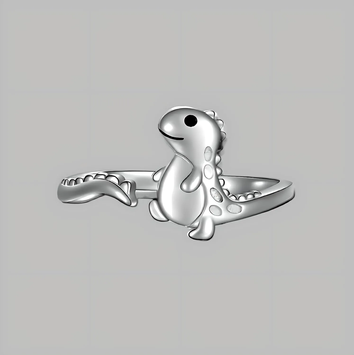 Dinosaur T-Rex Adjustable Ring, Sterling Silver, Cute Cartoon Design - Gift for Dinosaur Lovers