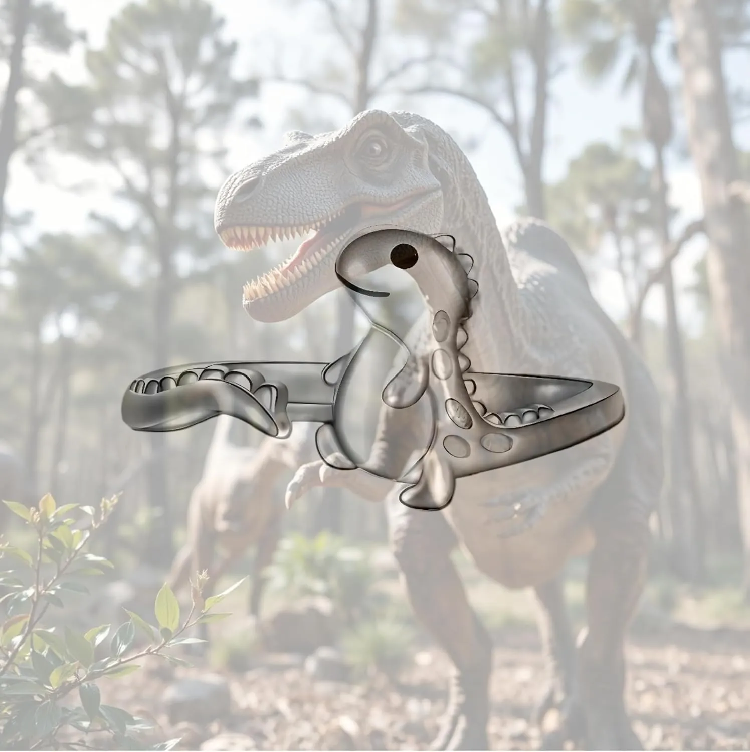 Dinosaur T-Rex Adjustable Ring, Sterling Silver, Cute Cartoon Design - Gift for Dinosaur Lovers