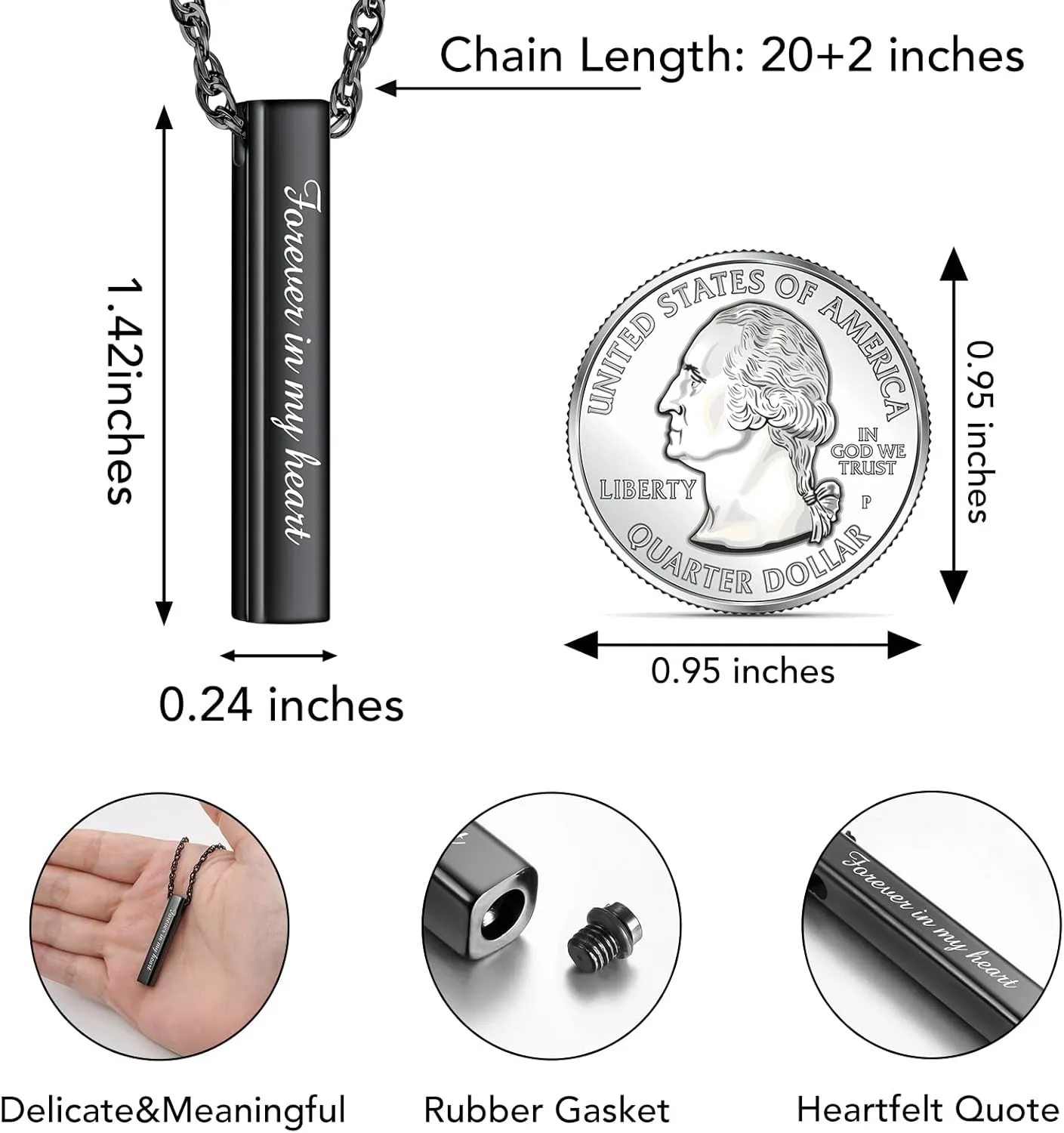 Dletay Urn Necklaces for Ashes Memorial Cremation Necklace Stainless Steel Necklace for Ashes of Loved One Urn Pendant Keepsake Ashes Necklace Jewelry for Women Men -Forever in my heart