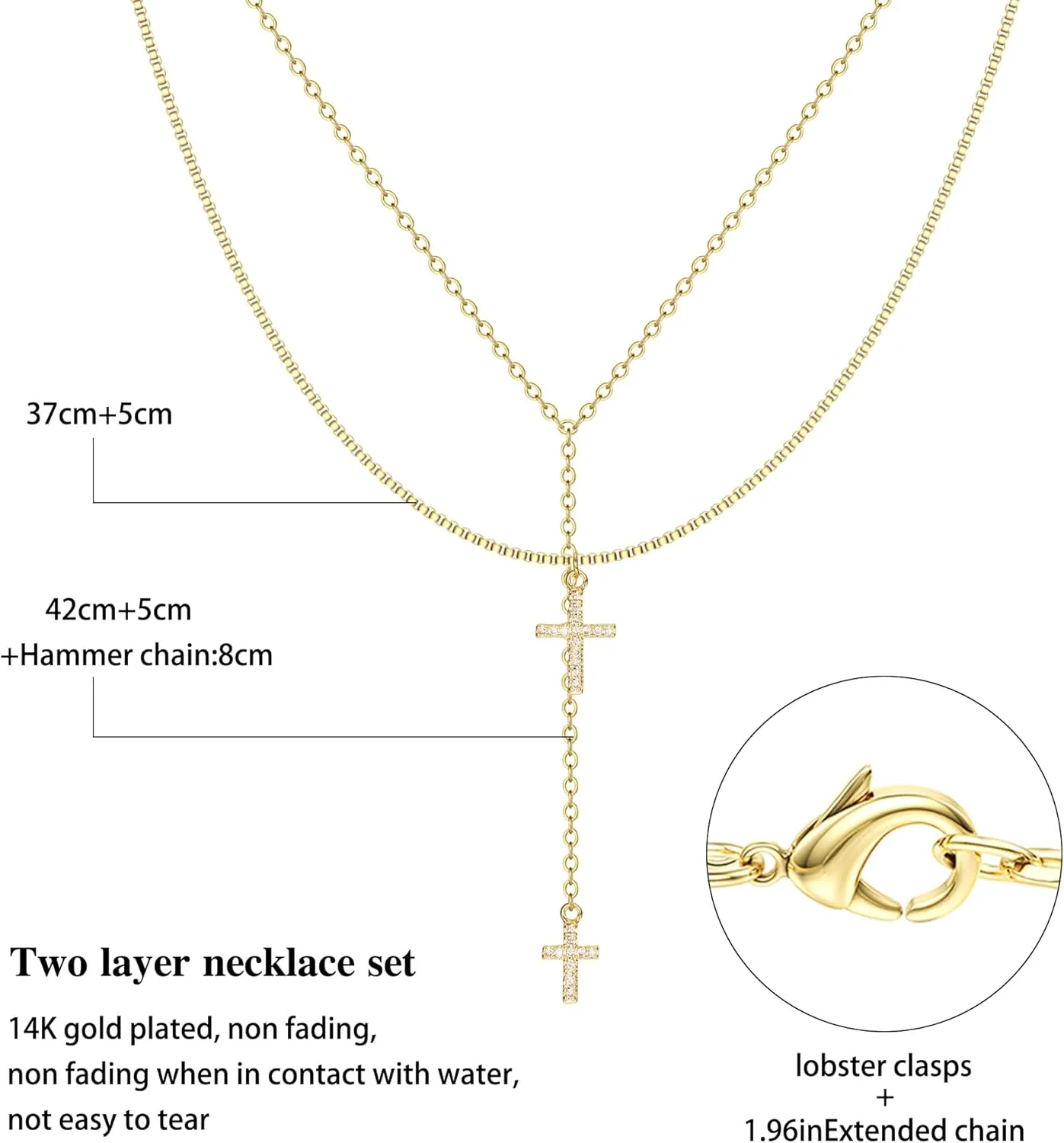 Dochais Dainty Gold Layered Necklace for Women, 14K Gold Plated Y Necklace & Chain, Dainty Lariat Long Necklaces, Trendy Cubic Zirconia Choker, Sun, Heart, Pearl & Cross Pendant Necklace, Jewelry Gift