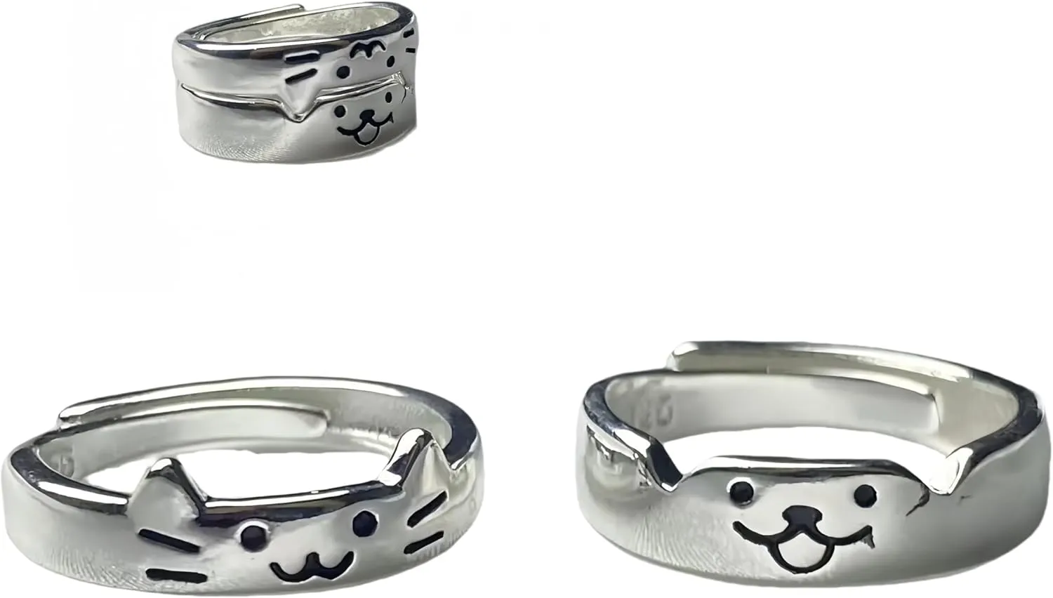 Dogs and Cats Diary Ring Cute Kitten Puppy Ins Niche Advanced Design Couple Rings, silver, 704090175418