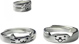 Dogs and Cats Diary Ring Cute Kitten Puppy Ins Niche Advanced Design Couple Rings, silver, 704090175418