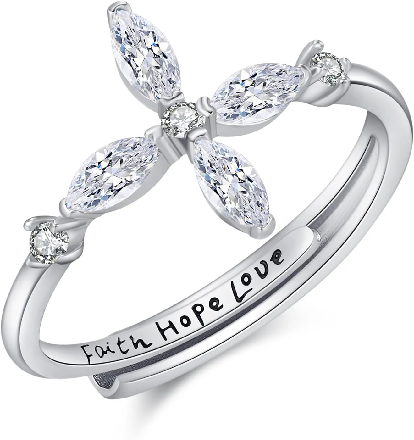 Dreamboat Cross Rings for Women Christian Ring Faith Ring Adjustable Sterling Silver Ring Religious Rings for Women Cross Jewelry Christian Gifts for Women